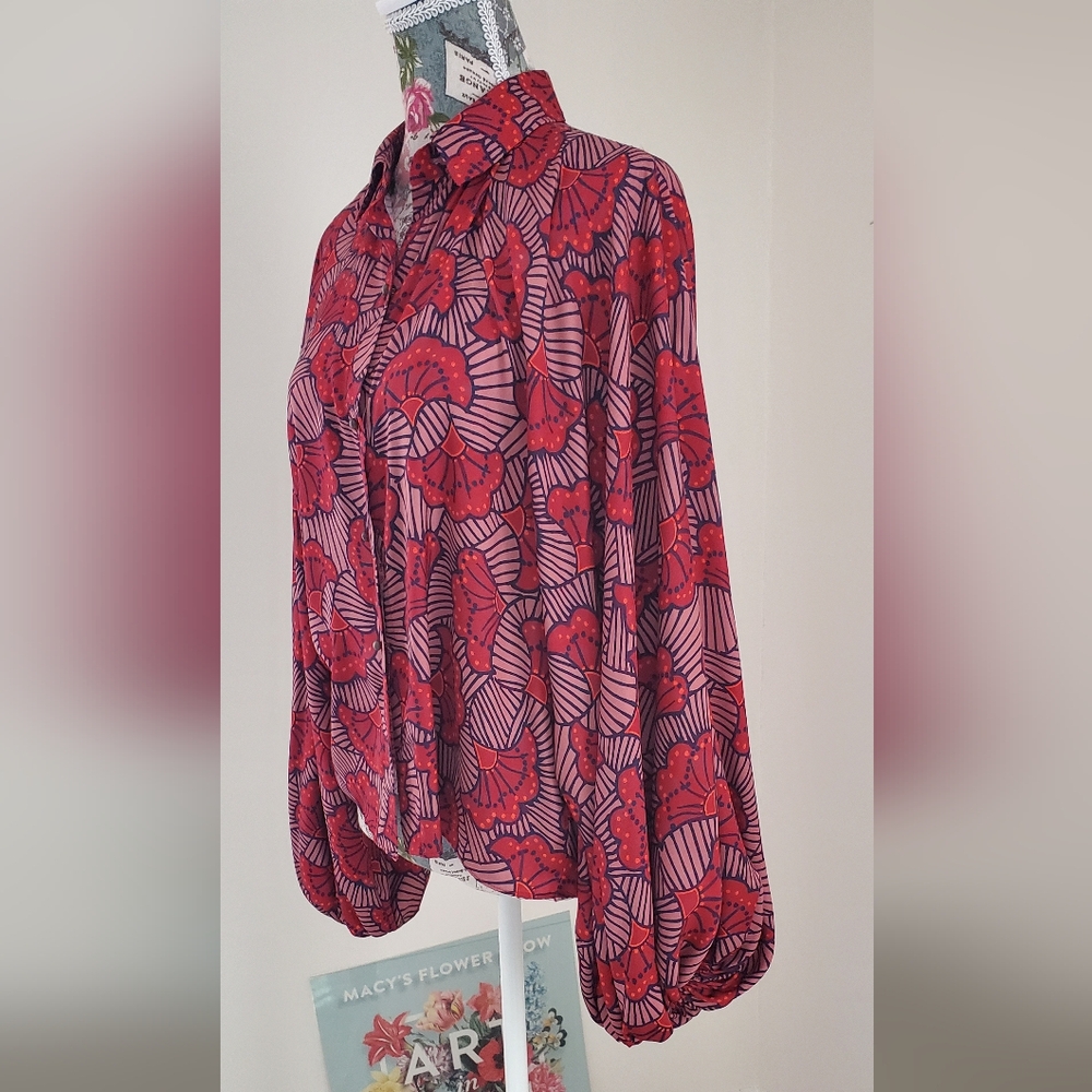 Vibrant Red/Rose Floral Blouse by ALEXIS, M